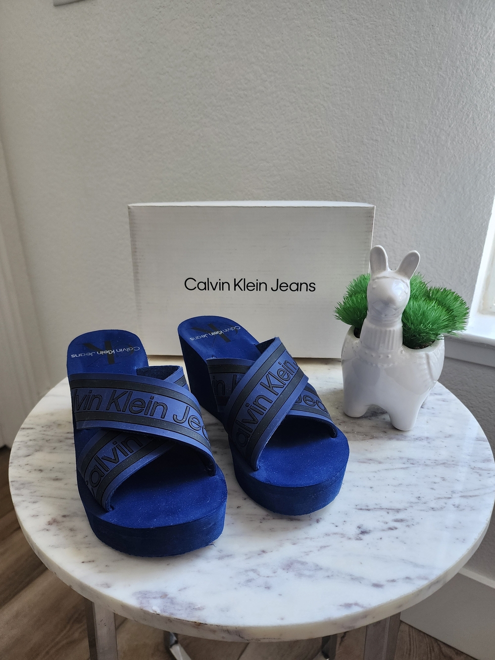 Calvin Klein Jeans Royal Blue Platform Slide Sandals